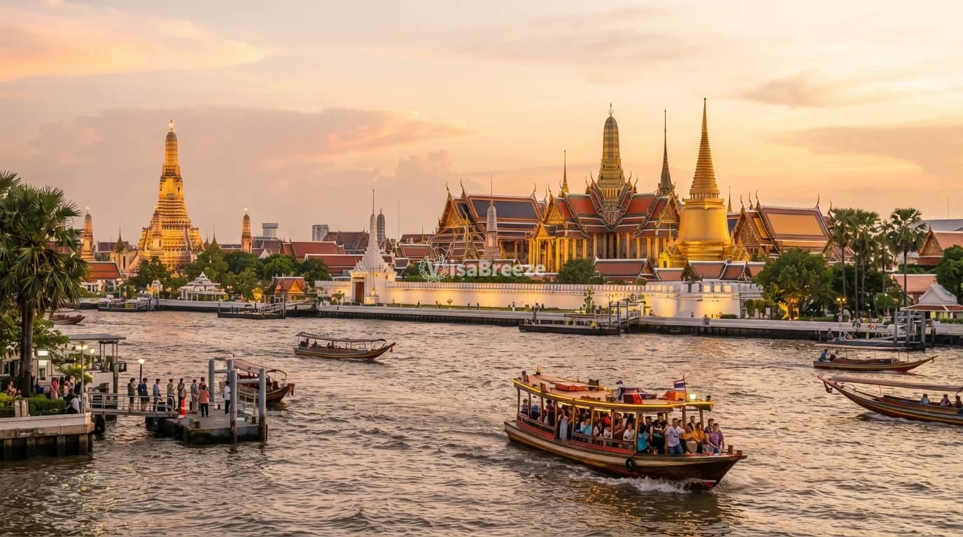วีซ่าถาวรในไทย ภาพพระบรมมหาราชวังและแม่น้ำเจ้าพระยา