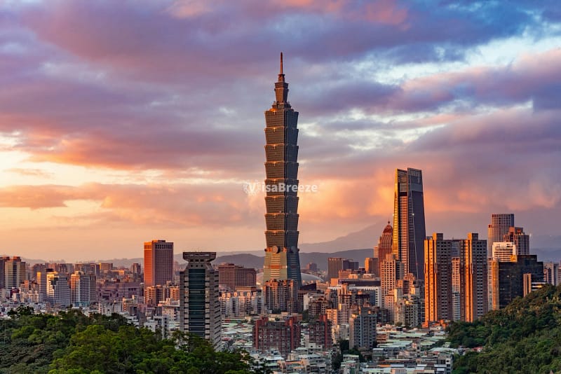 ฟรีวีซ่าไต้หวันกับภาพ Taipei 101 และเส้นขอบฟ้าไทเป